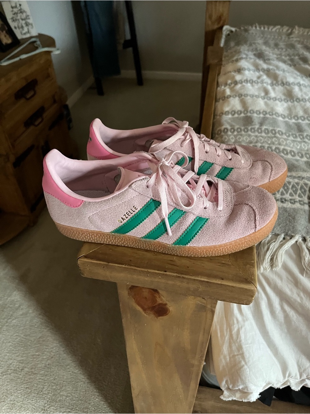 adidas Pink Suede Sneakers with Green Stripes